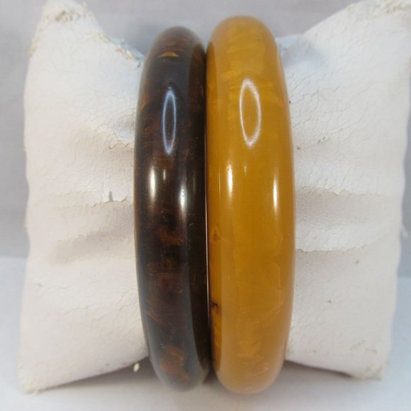 Vintage Butterscotch and Brown Bakelite Bangle Bracelets 2 in Lot - Picture 7 of 12